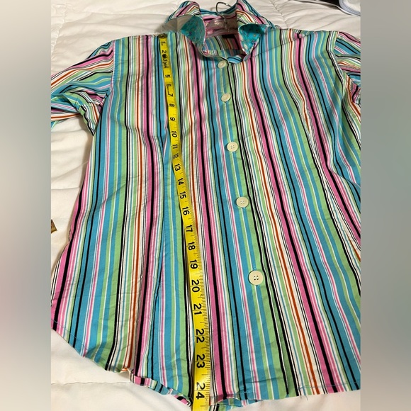 Shirtales Women’s Blouse Striped Ribbon Collar Flip Cuff Size M Long Sleeve - Picture 5 of 13